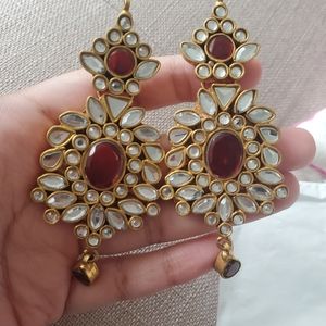 Kundan earrings with red stones